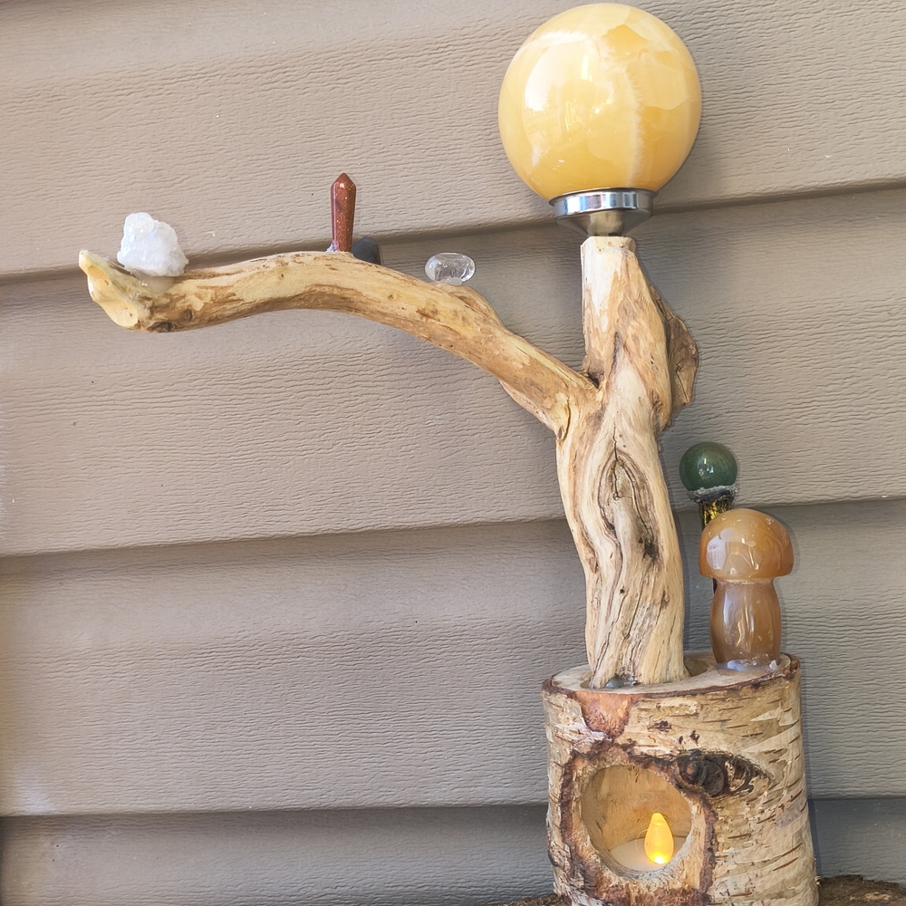Rustic Wooden Lamp with Yellow Globe